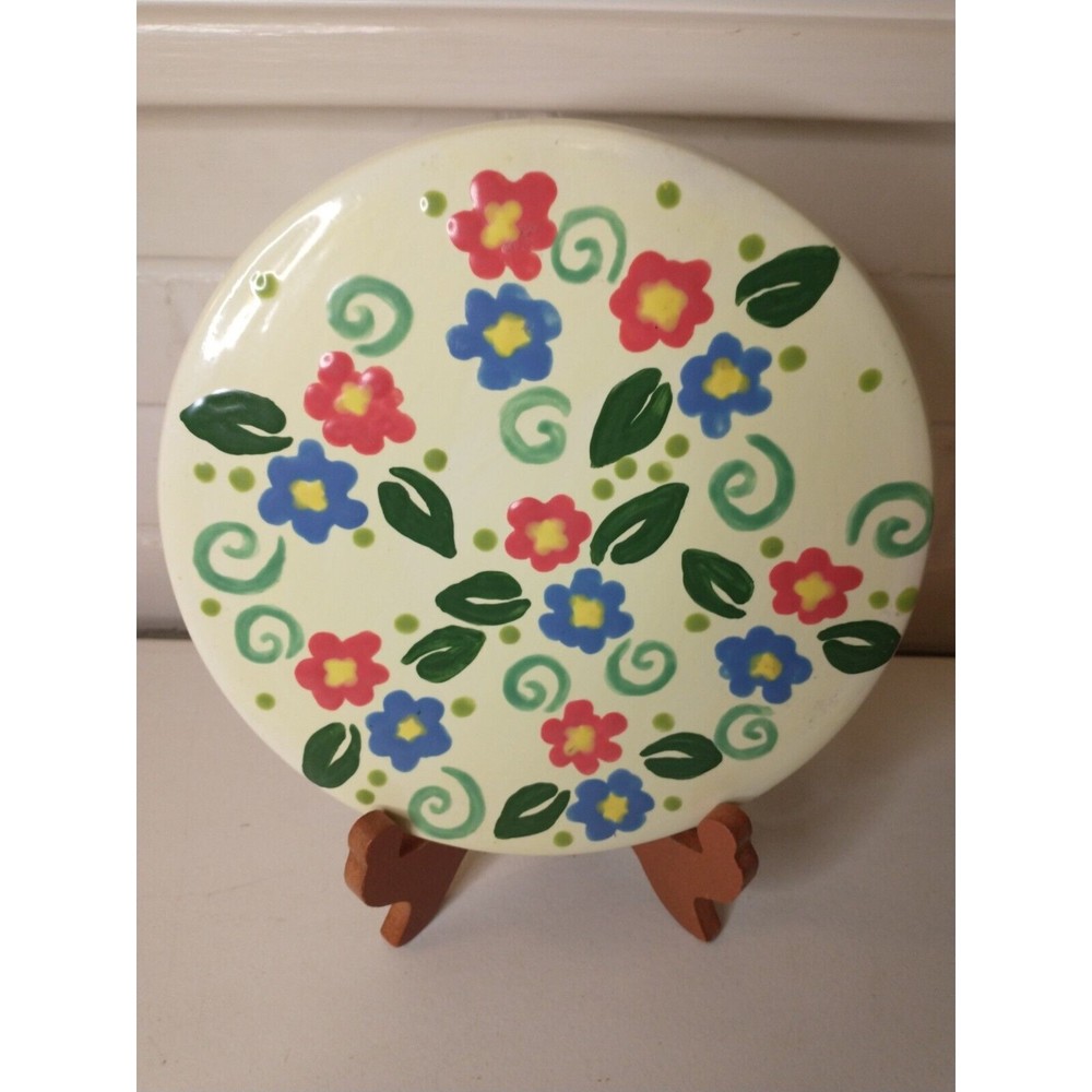 Studio Crafted Trivet Decorative Hot Plate Signed Art Yellow Floral